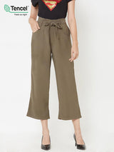 High Rise Paper Bag Culottes - Olive
