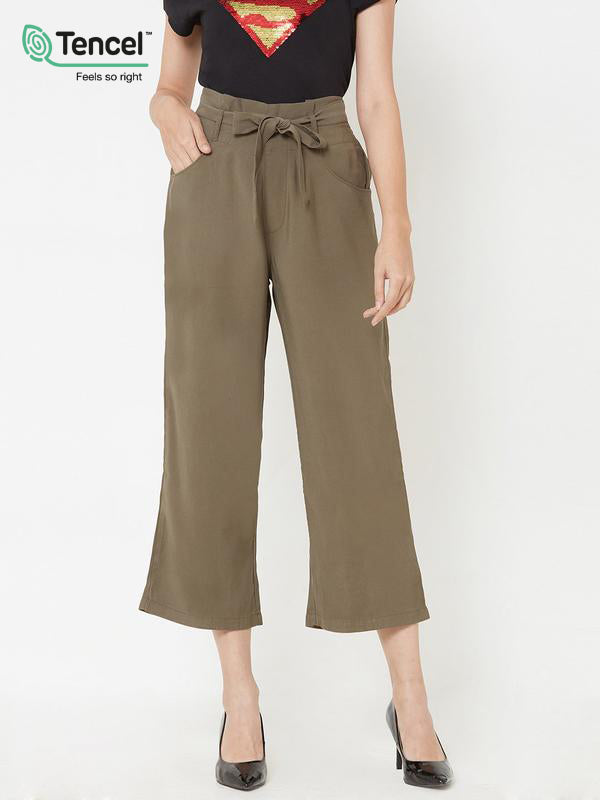 High Rise Paper Bag Culottes - Olive
