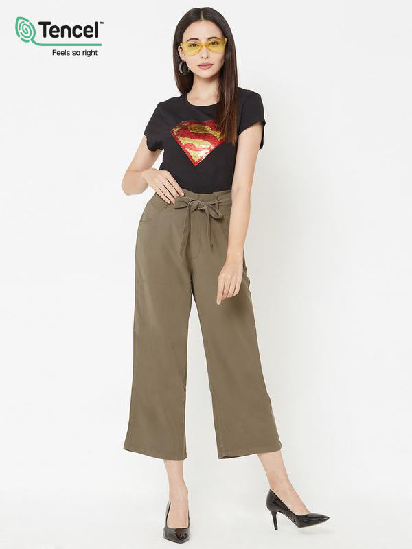 High Rise Paper Bag Culottes - Olive