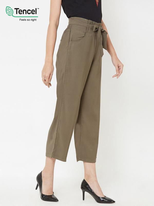High Rise Paper Bag Culottes - Olive