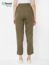 High-Rise Paper Bag Pants - Olive