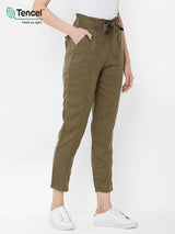 High-Rise Paper Bag Pants - Olive