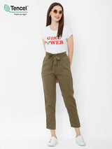 High-Rise Paper Bag Pants - Olive