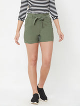 High Rise Paper Bag Shorts - Olive
