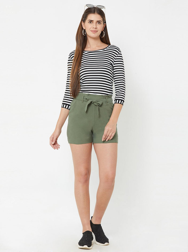High Rise Paper Bag Shorts - Olive