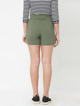 High Rise Paper Bag Shorts - Olive