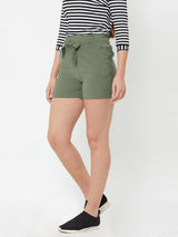 High Rise Paper Bag Shorts - Olive