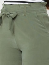 High Rise Paper Bag Shorts - Olive
