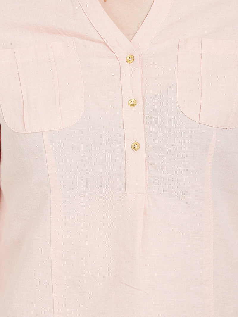 Solid Shirt Style Top - Peach