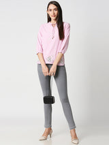 Women Striped Regular Striped Top - White Pink
