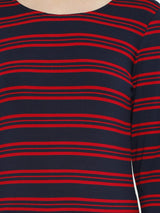 Striped Round Neck T-Shirt - Red & Navy