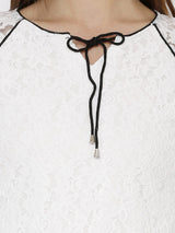 Women Self Design Top - White