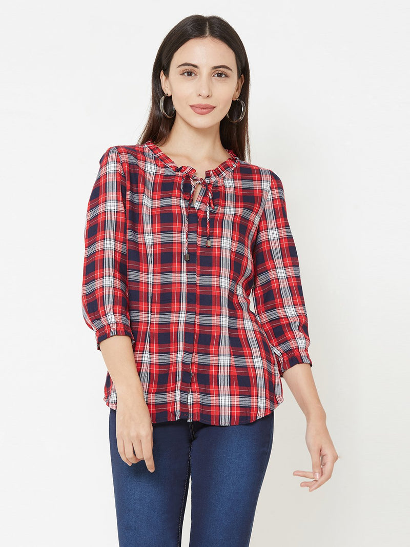 Multi Color Woven Checks Top - Multi Color