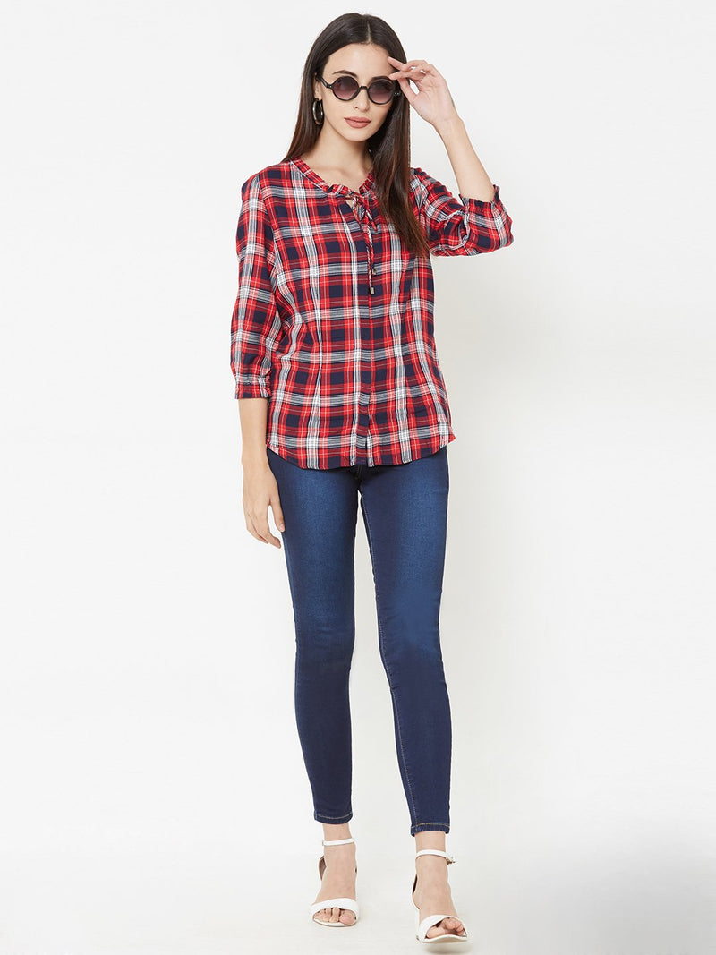 Multi Color Woven Checks Top - Multi Color