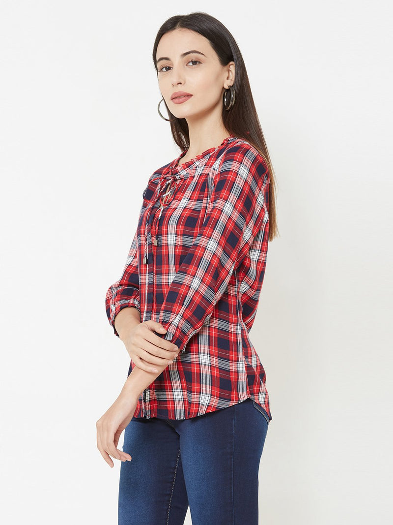 Multi Color Woven Checks Top - Multi Color