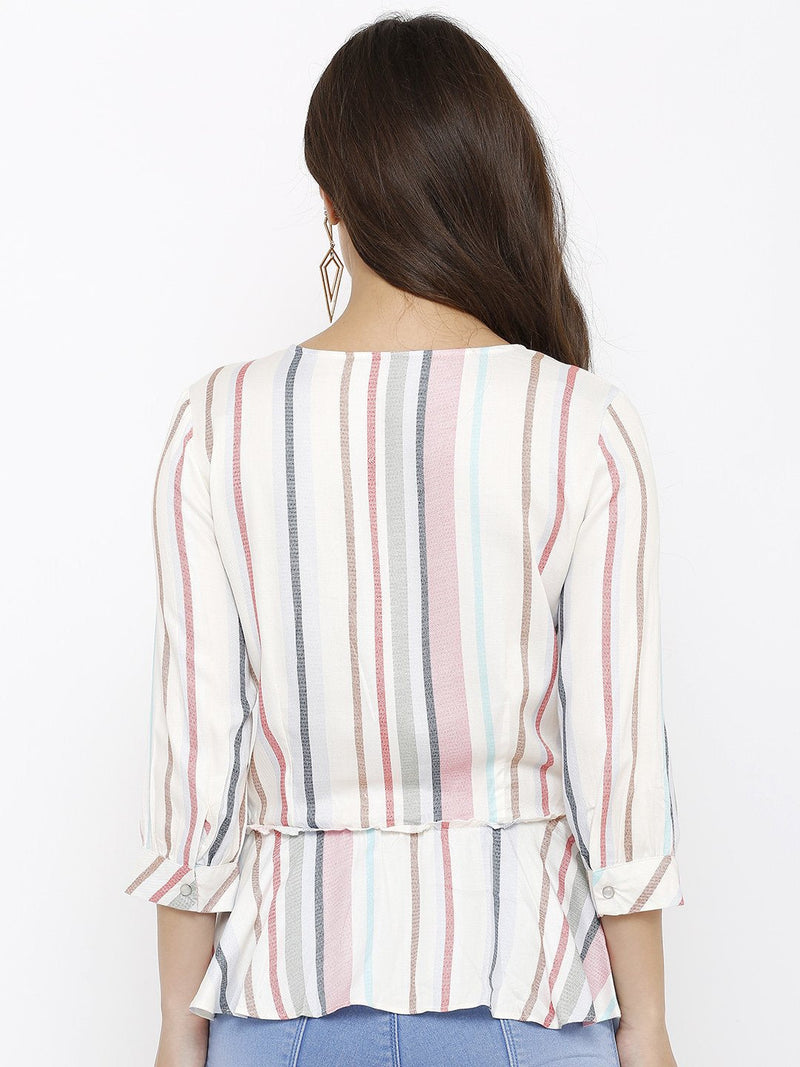 Candy Stripe Peplum Top - Multi Color