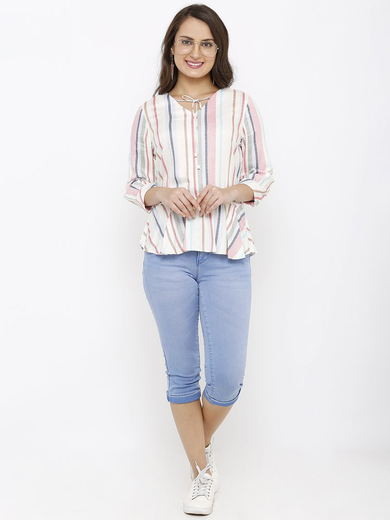 Candy Stripe Peplum Top - Multi Color