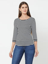 Knitted Black & White Stripe T-Shirt - Black White