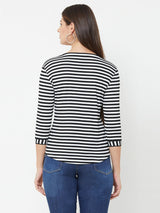 Knitted Black & White Stripe T-Shirt - Black White