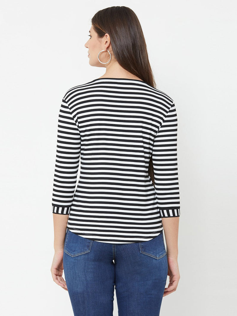 Knitted Black & White Stripe T-Shirt - Black White