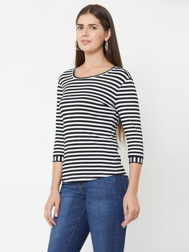 Knitted Black & White Stripe T-Shirt - Black White