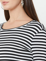 Knitted Black & White Stripe T-Shirt - Black White