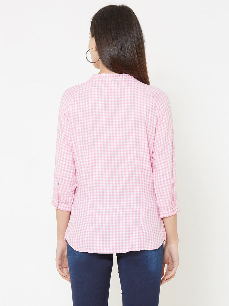Woven Pink & White Checks Top - Pink White