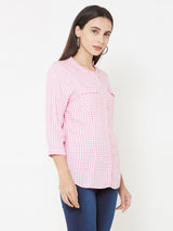 Woven Pink & White Checks Top - Pink White