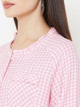 Woven Pink & White Checks Top - Pink White