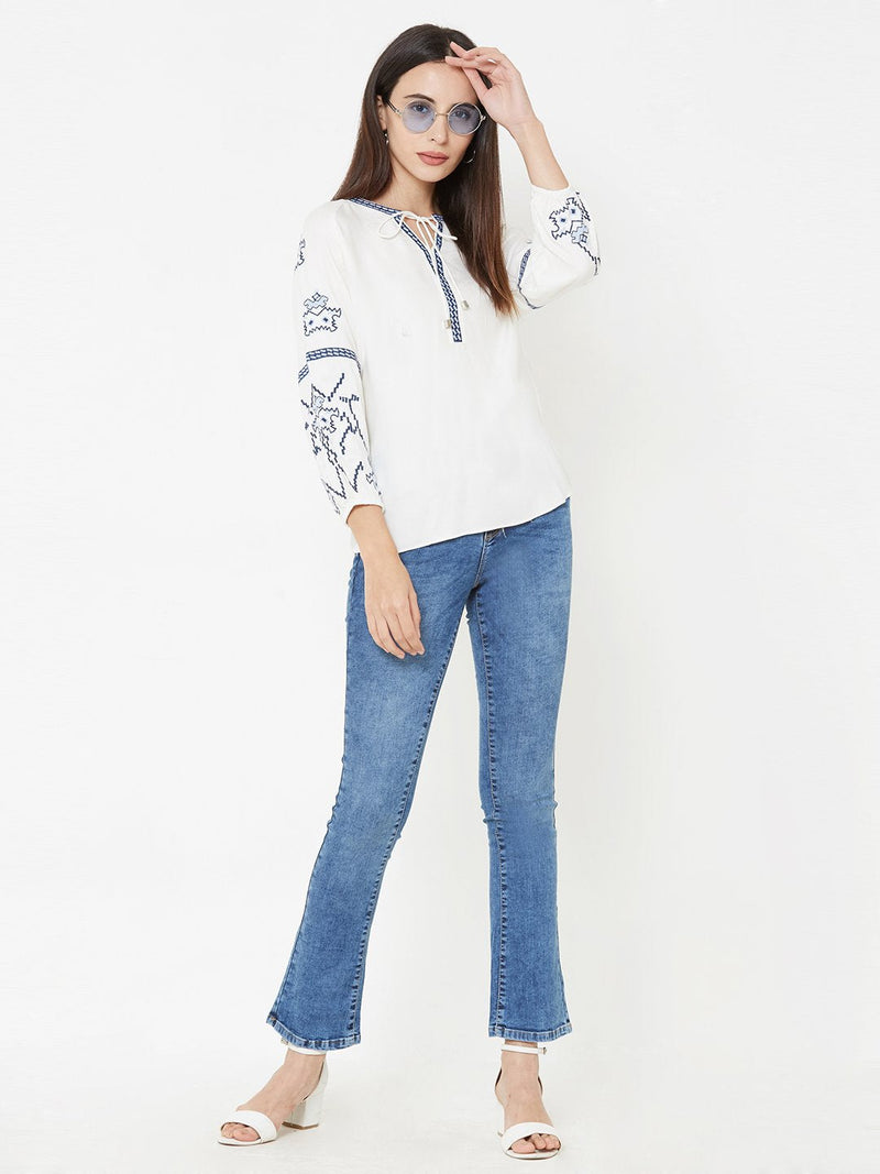 Off White Woven Printed Top - Off White