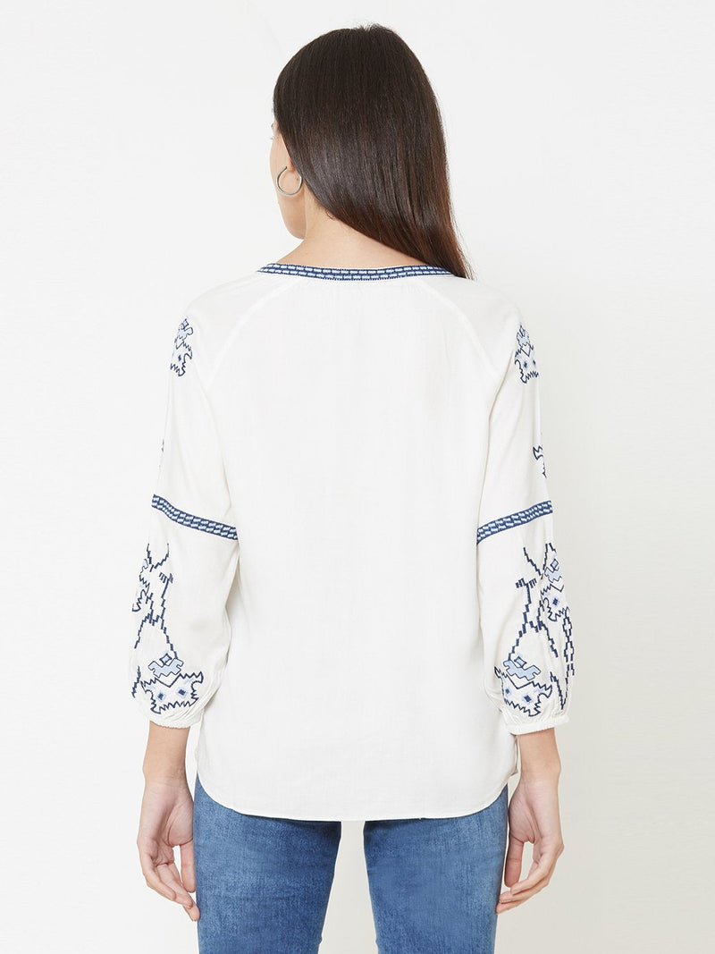 Off White Woven Printed Top - Off White