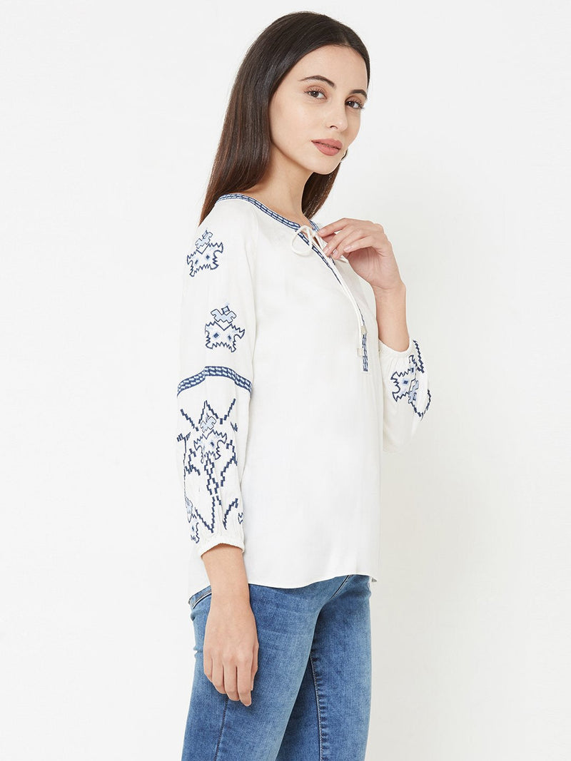 Off White Woven Printed Top - Off White