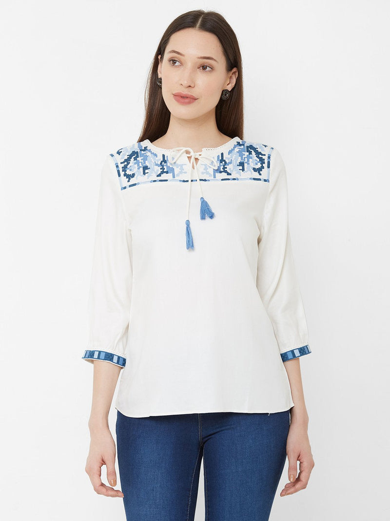Embroidered Top - Off White