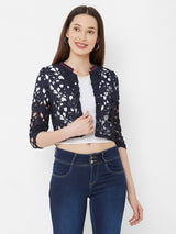 Self Design Open Front Shrug - Navy