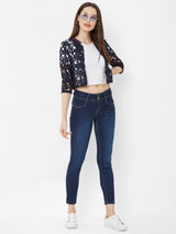 Self Design Open Front Shrug - Navy