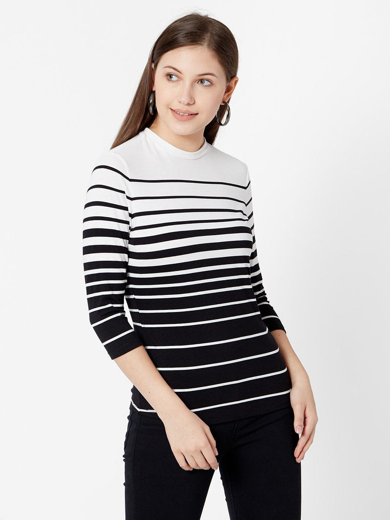 Women Striped T-Shirts - Black White