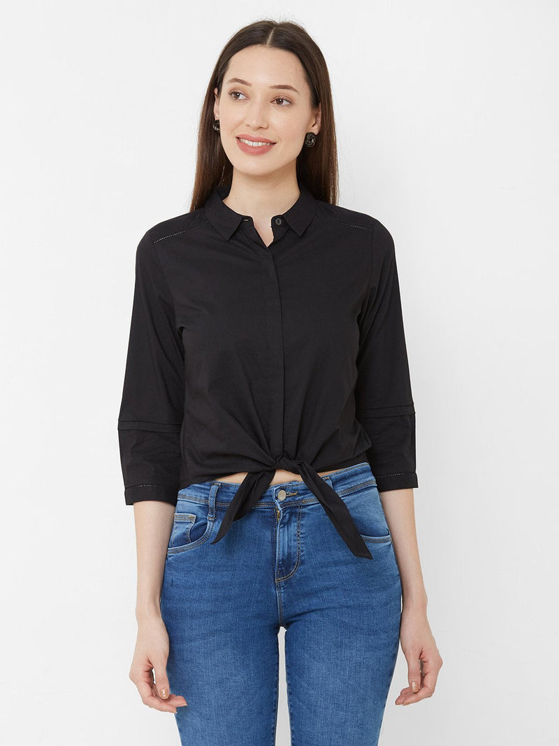 Solid Shirt Style Top - Black