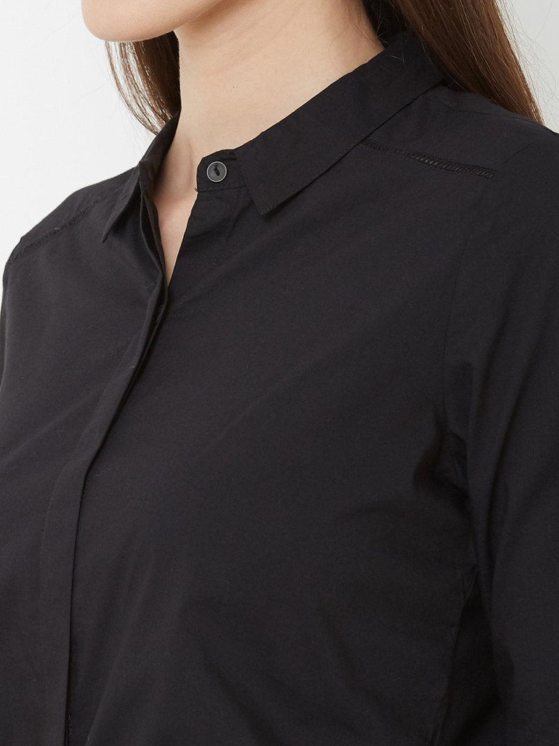 Solid Shirt Style Top - Black