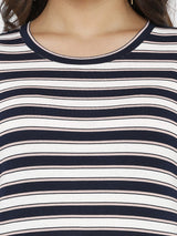 Women Round Neck T-Shirt - Navy White