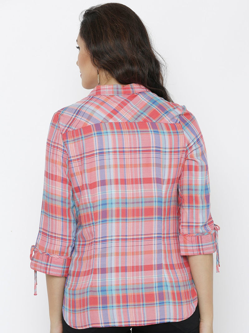 Checked Shirt Style Top - Pink