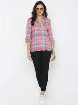 Checked Shirt Style Top - Pink