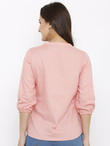 Women Self Design Casual Shirt - Peach