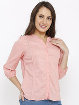 Women Self Design Casual Shirt - Peach