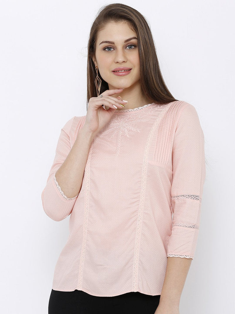 Embroidered Top - Peach