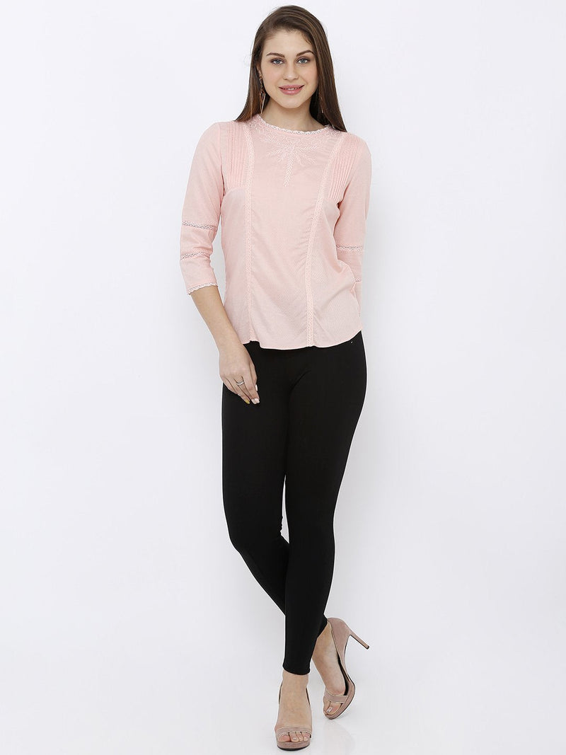 Embroidered Top - Peach