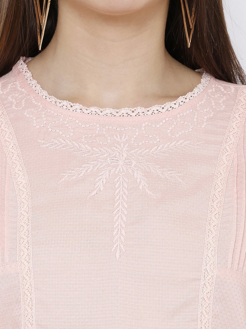 Embroidered Top - Peach