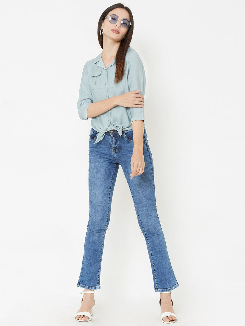 Aqua Wovens Crop Shirt - Aqua