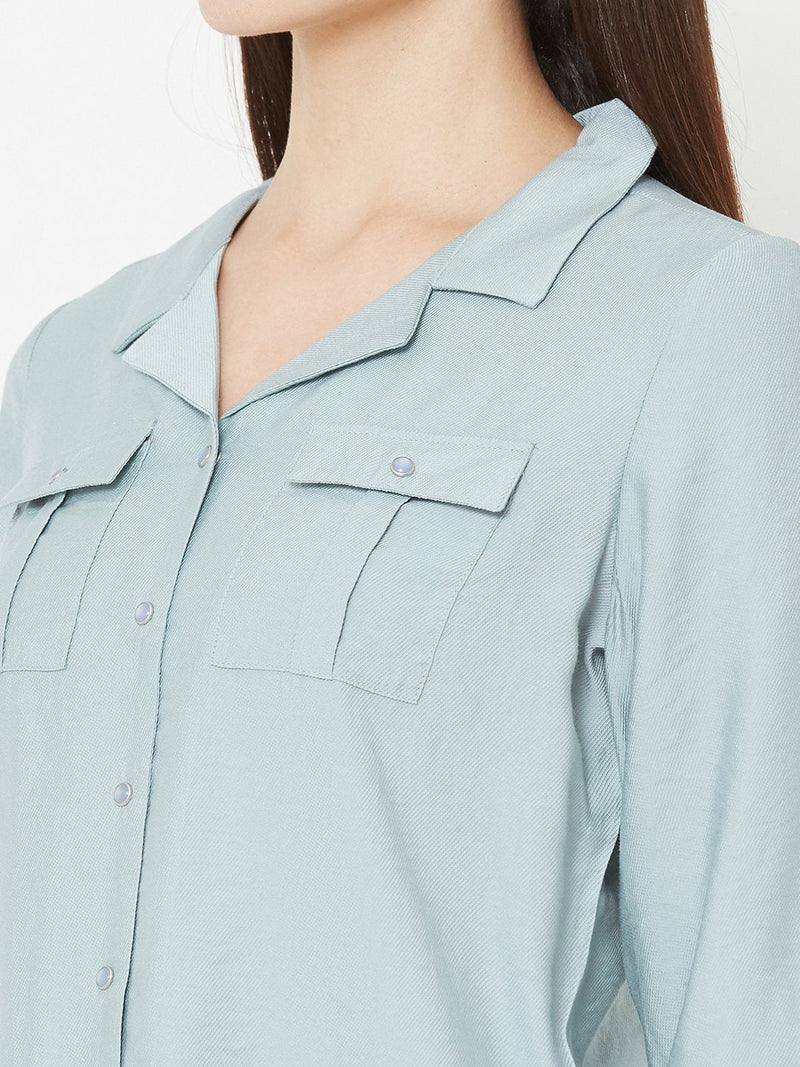 Aqua Wovens Crop Shirt - Aqua