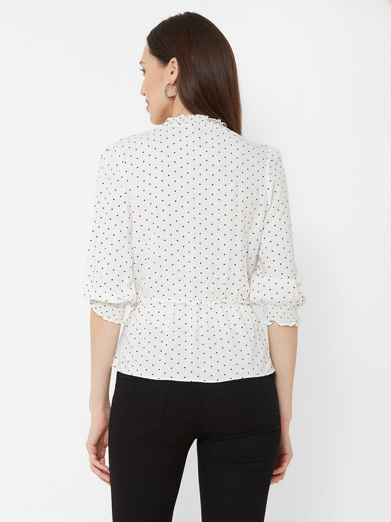 Printed Cinched Waist Top - White