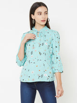 Green Woven Printed Top - Green